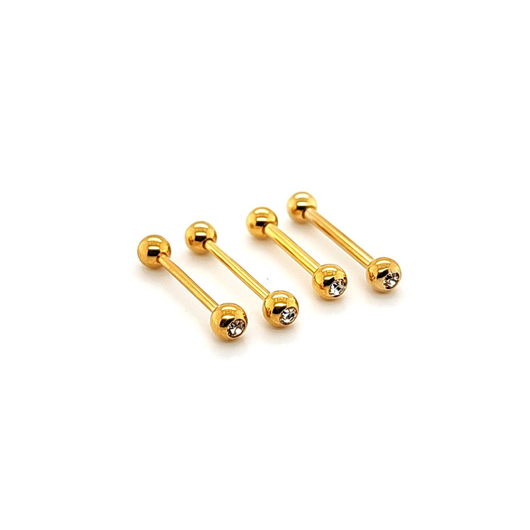 16G/14G Nipple Barbell, Side Gem-Gold Steel