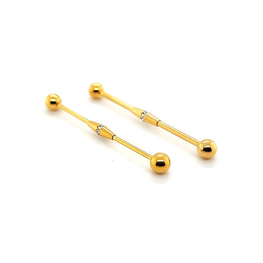 16G/14G Industrial Barbell- Multistone Center-Gold Steel