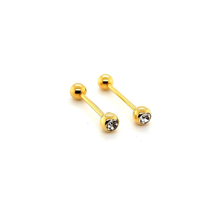14G Barbell Jeweled-Gold Steel