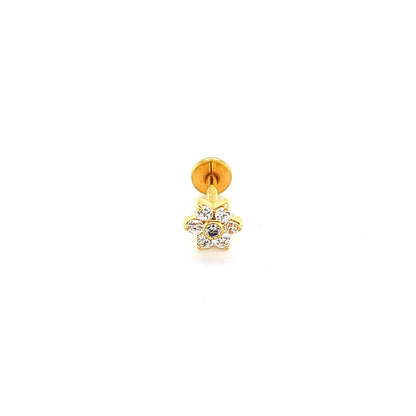 18G Labret- Casting CZ Small Flower- Gold Steel