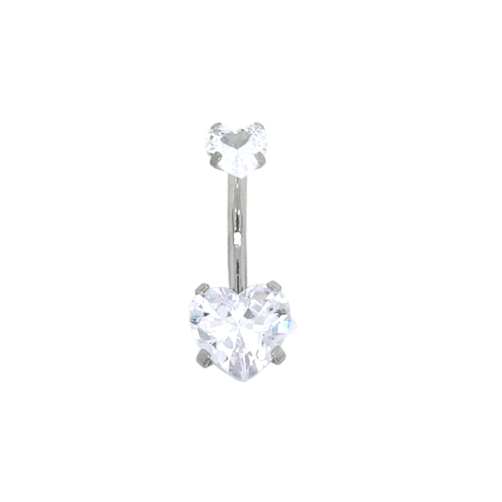 14G Heart CZ Prong Set Belly 2-316L S. Steel