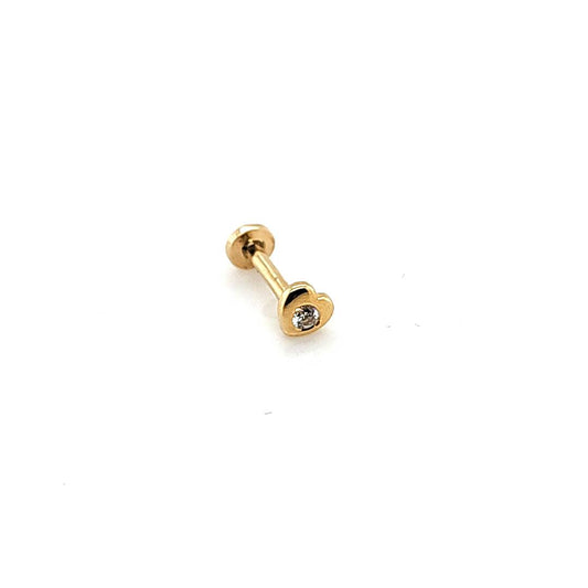 14K Gold- 18g Mini Heart with CZ Labret