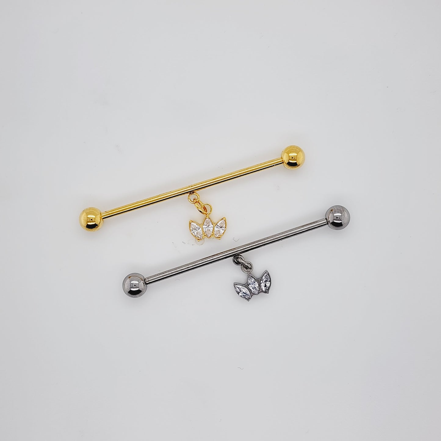 16g/14g Industrial Barbell- Casting  CZ Crown Dangle- 316L S. Steel