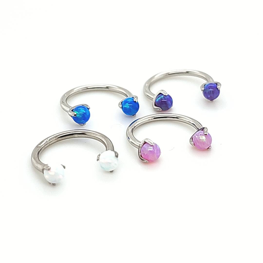 16G CBB Horseshoe, Opal Claw Set -316L S. Steel