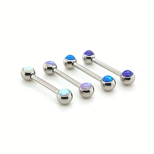 14G Nipple Barbell, Opal See front -316L S. Steel