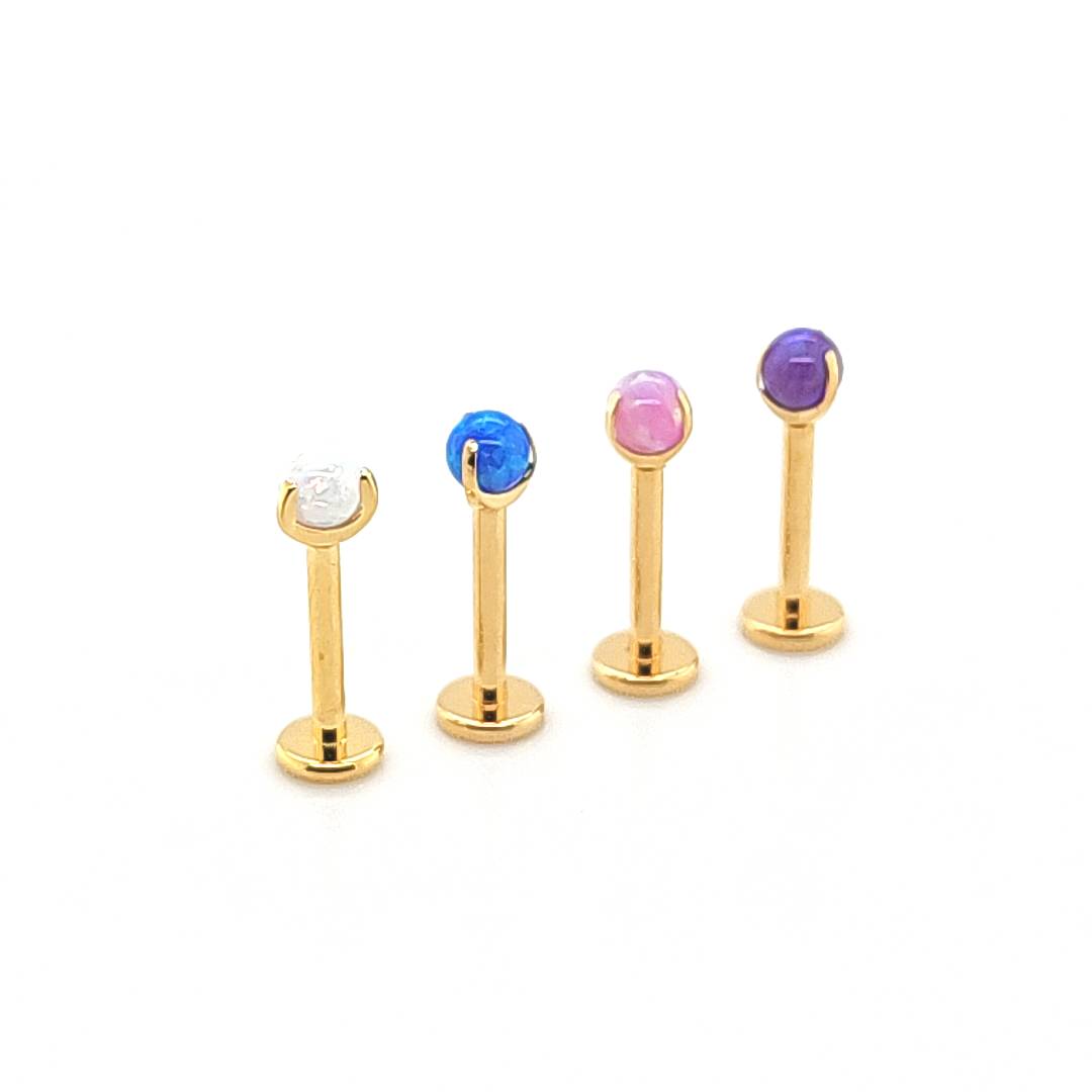 16G Labret, Opal Ball Claw Set - Gold Steel