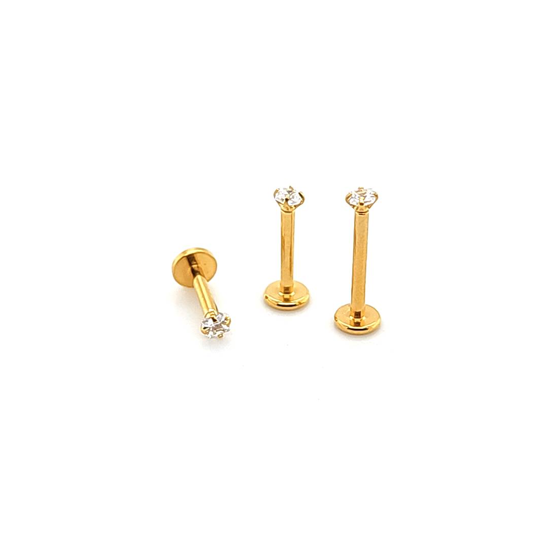 16G Labret, Square CZ Set-Gold Steel