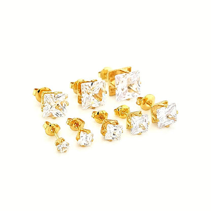 Square Clear CZ EarstudLight Weight- Yellow Gold
