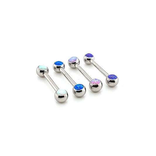 14G Nipple Barbell, Push Opal See front -316L S. Steel