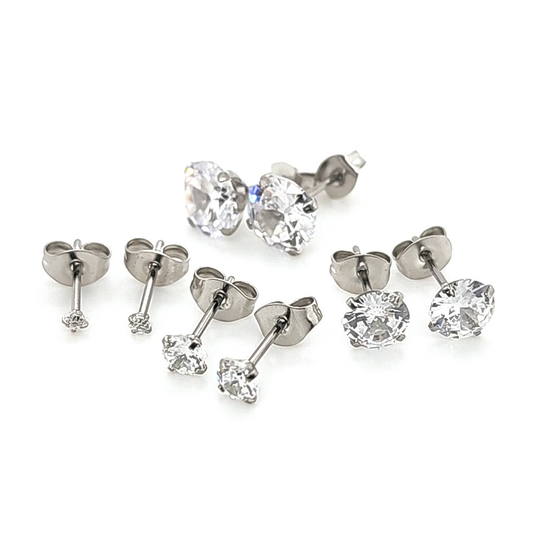 4 Prong Round Clear CZ Earstud-316L S. Steel