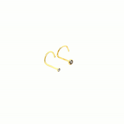 22G Nose Screw, Jeweled -Gold Steel