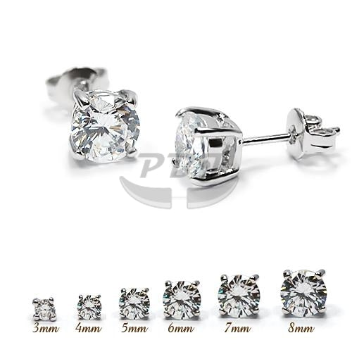 4 Prong Round Clear CZ Earstud-White Gold