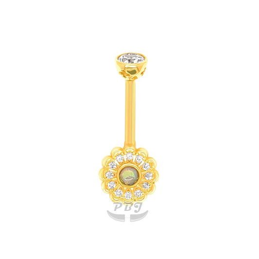 14K Gold-14G Opal Cz Flower Navel Ring