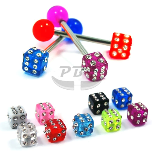 14G Acrylic Barbell-Jeweled Dice