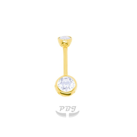 14K Gold- 14G Double CZ Jeweled Navel Ring