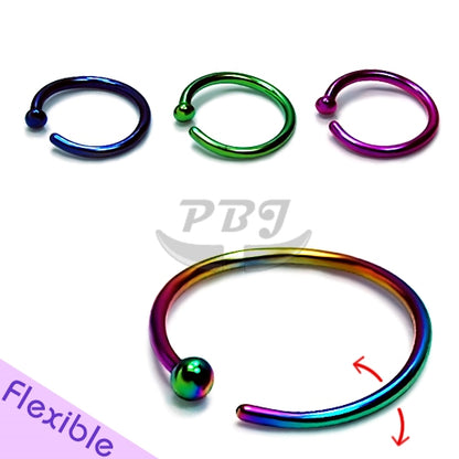 20G Nose Hoop w/Ball, Flexible-Color Steel
