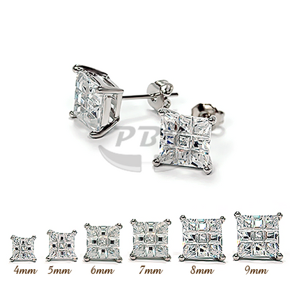Invisible Square Clear CZ Earstud White Gold
