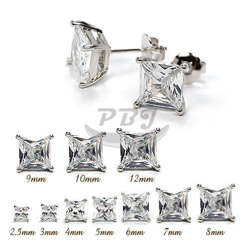 Square Clear CZ Earstud White Gold
