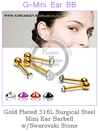 18G Mini Barbell, Jeweled-Gold Steel