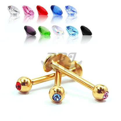 16G Labret, Jeweled 4mm Ball-Gold Steel
