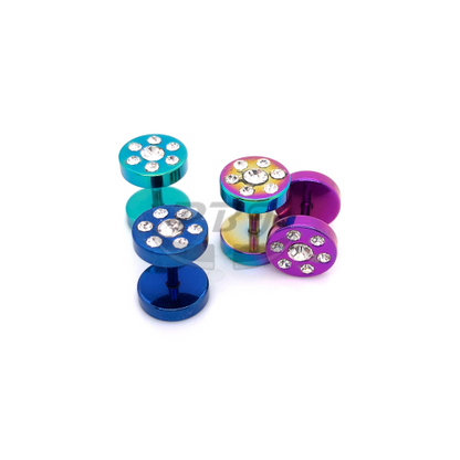 16G Fake Barbell, 0G Multi Jeweled-Color Steel