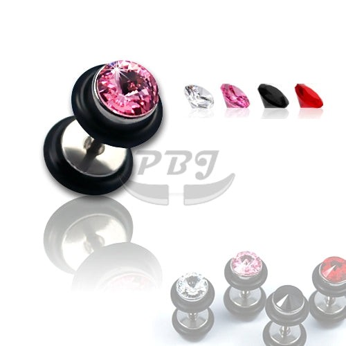 16G 8G~0G Fake Barbell, Jeweled-316L S. Steel