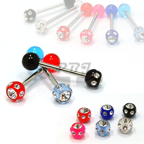 14G Acrylic Barbell-Multi Jeweled Ball