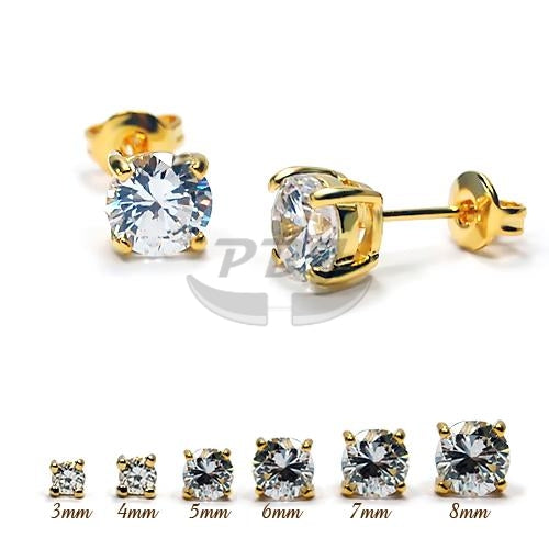 4 Prong Round Clear CZ Earstud- Yellow Gold