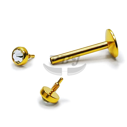 16G Labret, Big Flat Gem-Gold Steel